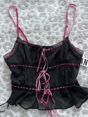 Urban Outfitters Black Crop Cami with Pink Trim